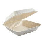 9×9″ Compostable Sugarcane Clamshell Container 200 Pcs