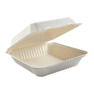 9x9" Compostable Sugarcane Clamshell Container 200 Pcs