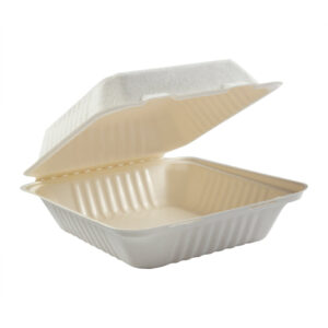 8x8" Compostable Sugarcane Clamshell Container 200 Pcs
