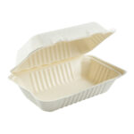 9×6″ Compostable Sugarcane Clamshell Container 200 Pcs