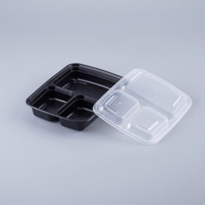 3 Compartment Rectangle Plastic Container with Clear Lid 150 Sets