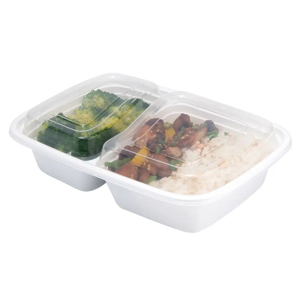 2 Compartment Rectangle Plastic Container with Clear Lid 150 Sets
