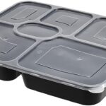 6 Compartment Rectangle Plastic Container with Clear Lid (Bento Box) 100 Sets